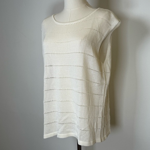 Grade & Gather White Vest Relaxed Fit Open Knit Striped Detail Women’s Medium - Picture 4 of 8